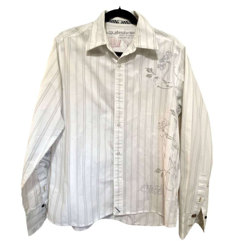 Quicksilver Men's Shirt Striped with Graphic Design on the side size S